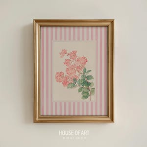 Hydrangea Print, Pink Coquette Dorm Decor, Nancy Meyers Aesthetic Preppy Striped Art, Cute Floral Poster, Girly Cottagecore Flower Wall Art