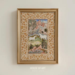 Arte mural persa antiguo, impresión artística mogol dorada, pintura tradicional en miniatura, póster indio pakistaní vintage, regalo de decoración mural de Pakistán