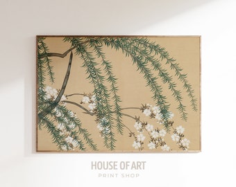 Japanese Flowers Kamisaka Sekka Woodblock Print, Willow Tree Cherry Blossom, Flowers of a Hundred Worlds Poster, Vintage Digital Print Japan