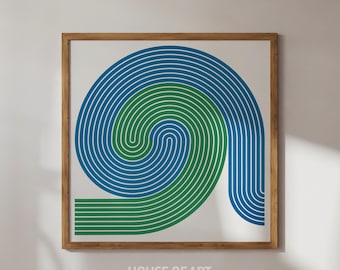 Surfing Poster Ocean Print, Bauhaus Surf Poster Geometric Wave Wall Art, Coastal Cowgirl Decor, Abstract Blue Beach House Decor Surfer Gifts