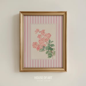 Hydrangea Print, Old Money Aesthetic Wall Art, Nancy Meyers Preppy Striped Art, Vintage Floral Poster, French Country Pink Coquette Decor