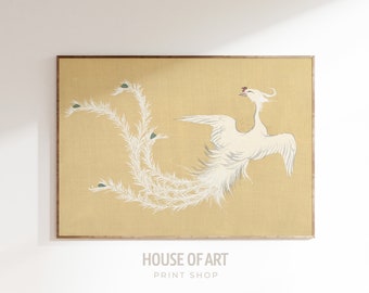 Japanese Phoenix Wall Art, Kamisaka Sekka Woodblock Print Momoyogusa, Phoenix Art Firebird Poster, Fantasy Mythological Kids Room Wall Decor