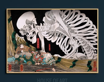 Japanese Skeleton Wall Art, Ukiyo-e Woodblock Print