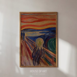 叫び - エドヴァルド・ムンクの手描き油絵複製、夕焼けの血の
