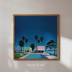 Hiroshi Nagai Print, Retro Japanese Wall Art, Pacific Breeze Square Art Print, Vaporwave Poolside Summer Poster City Pop Art 80s Digital Art