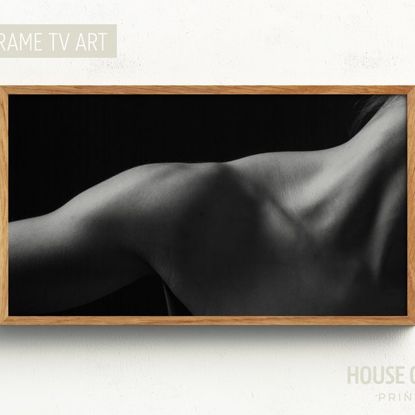 Samsung Frame TV Art 4K, Black and White Shoulder Close-up Photography DIGITAL Download, Minimal Woman Skin Neck Artwork, Muscles in Light