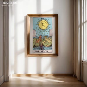 Impresión de la carta del Tarot de la Luna, Póster de las Cartas del Tarot de la Luna, Decoración Espiritual, Impresiones Celestiales, Arte Mural del Tarot, Arte Mágico de Brujería, Ilustración de la Luna