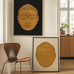 Buddha Wall Art Set, Zen Wall Art, Gold Woodblock Prints, Buddha Painting, Asian Wall Art, Buddha Poster, Yin Yang Art, Yoga Studio Decor image 9