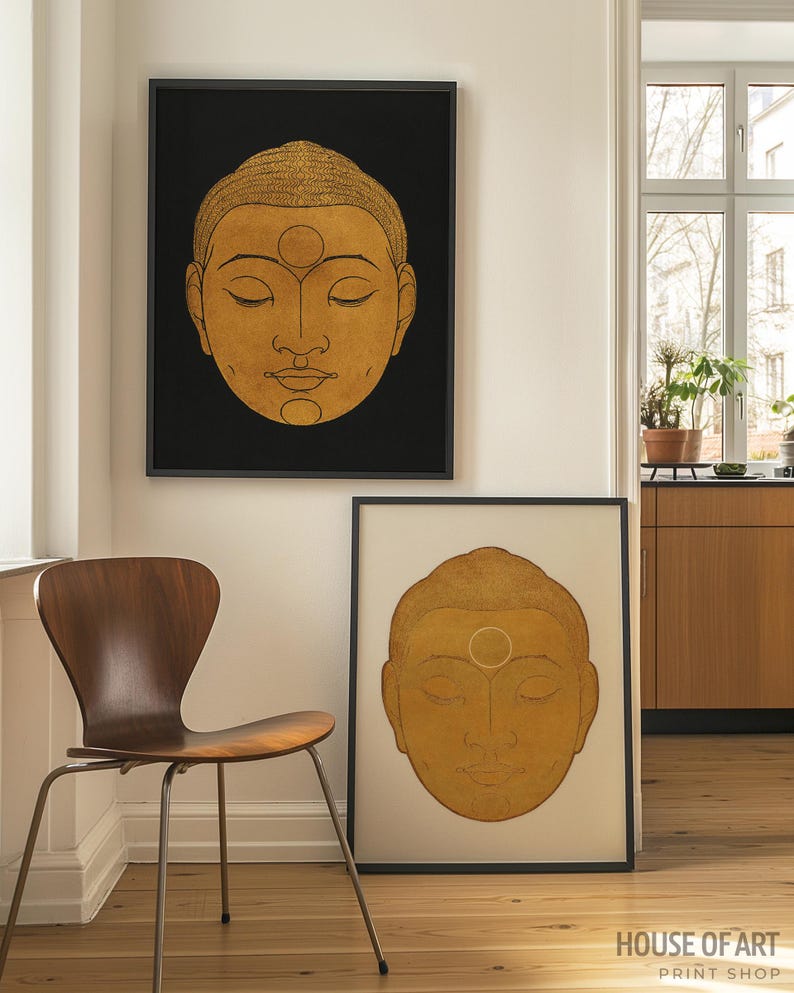 Buddha Wall Art Set, Zen Wall Art, Gold Woodblock Prints, Buddha Painting, Asian Wall Art, Buddha Poster, Yin Yang Art, Yoga Studio Decor image 9