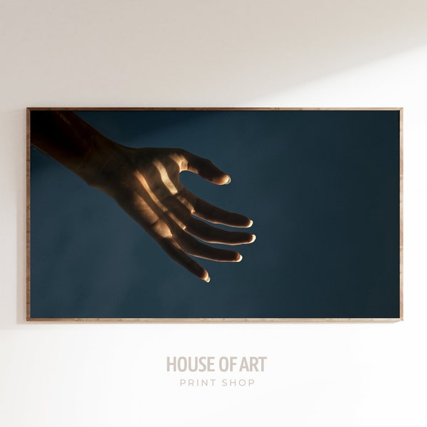 Samsung Frame TV Art 4K, Artistic Inspiring Photography DIGITAL Download, Hand Sunlight Shadow Artwork, Creation of Adam Blue Sky Photograph