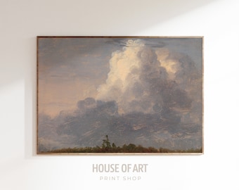 Cloud Wall Art, Vintage Horizon Sunset Print, Aesthetic Cloud Study Landscape Painting, Above Bed Decor, Sky Poster, French Cottage Decor