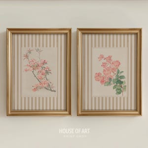 Hydrangea Prints, Love Shack Fancy Nancy Meyers Aesthetic Striped Art Set, Vintage Floral Poster, Country Wall Art, Preppy Coquette Decor
