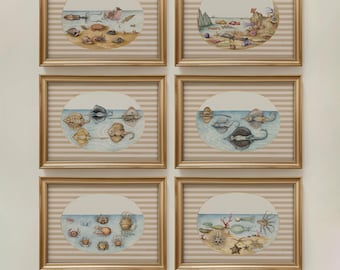 Ozean Poster Set, Aquarell Küste Kinderzimmer Poster, Unterwasser Kinder Wandkunst, Unterwassertiere Kinderzimmer Dekor, Baby Geschenk für Jungen