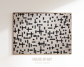 Abstract Composition in Black and White PRINTABLE Artwork, Contrast Short Lines Instant Download Digital Print, Geometric Line Oil Painting
