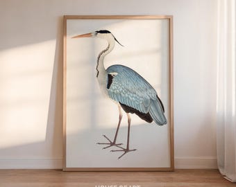 Vintage Gray Heron Print, Coastal Bird Wall Art (Digital Download)
