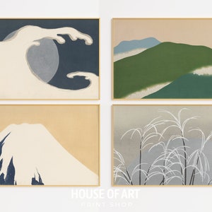 Japanese Minimal Wall Art Set, Kamisaka Sekka Woodblock Print Momoyogusa, Retro Japanese Landscape Print, Vintage Digital Print Japan Gifts