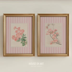 Hydrangea Prints, Love Shack Fancy Giclée Print, Pink Floral Poster, Nancy Meyers Aesthetic Striped Art, Preppy Coquette Wall Art Dorm Decor