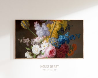 Moody Flowers Frame TV Art, Moody Floral Tv Background, Samsung Frame TV Art Vintage Flower Bouquet Still Life Painting Antique Tv Art