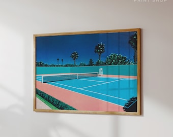 Tennis Court Print, Japanese Wall Art, Hiroshi Nagai Digital Art, Vintage Tennis Poster, Retro Sports Painting, Modern PRINTABLE Wall Art