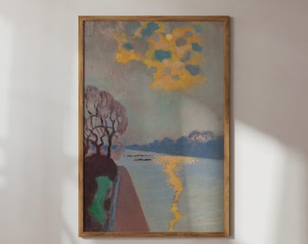 River Painting, Abstract Landscape Art, Impressionist Water Print, Colorful Wall Art, Watercolor Landscape Poster,  Lake House Decor