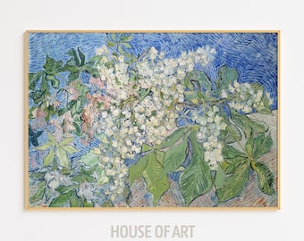 Flower Print, Van Gogh Blossoming Chestnut Branches Painting, Floral Still Life Famous Impressionist Art, White Blossom Botanical Wall Art