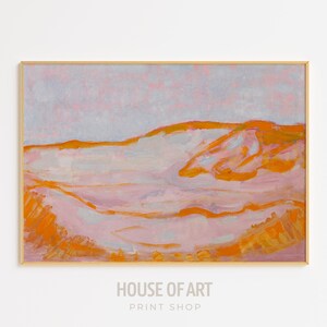 Impresión de paisaje abstracto, decoración de dopamina, pintura holandesa colorida, dunas de Mondrian, arte mural costero, póster de decoración para habitación infantil en naranja y rosa