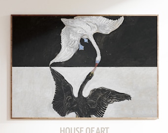 The Swan Print, Yin Yang, Black & White Art, Organic Modern Art, Symbolism, Antique Painting, Vintage Gallery Wall Print, PRINTABLE Wall Art