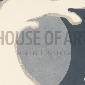 May include: Abstract art print featuring a white and gray design on a blue background. The print has a modern and minimalist aesthetic. The text "HOUSE OF ART PRINT SHOP" is visible in the lower center of the print.