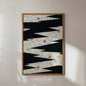 Arte mural japonés abstracto Shin Bijutsukai, impresión artística de flores, póster vintage de flores japonesas, arte mural floral en blanco y negro para habitación de niña.