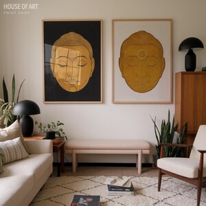 Buddha Wall Art Set, Zen Wall Art, Gold Woodblock Prints, Buddha Painting, Asian Wall Art, Buddha Poster, Yin Yang Art, Yoga Studio Decor image 4