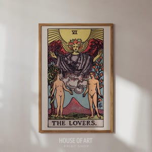 Impresión de la carta del Tarot de los Enamorados, Póster de la carta del Tarot de los Enamorados, Decoración espiritual para el hogar, Arte mural de tarot, Arte mural de amor, Impresión artística de brujas para San Valentín