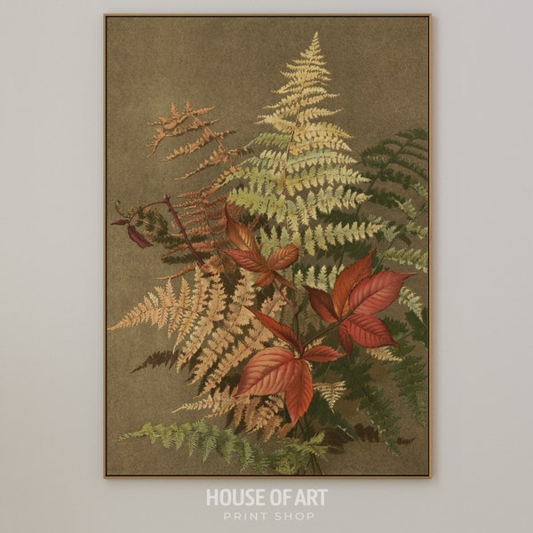 Autumn Ferns, Color Chromolithograph, Nature Study, Fall Leaves Still Life, Earthy Tones Art Print, Gallery Wall Print, PRINTABLE Wall Art