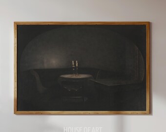 Dark Academia Halloween Print: Vintage Candlelight Painting (Digital Download)