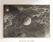 Vintage Moon Print, Celestial Decor, Vintage Solar System Poster, Lunar Eclipse Illustration, Earth Sun and Moon Wall Art, Whimsigoth Decor