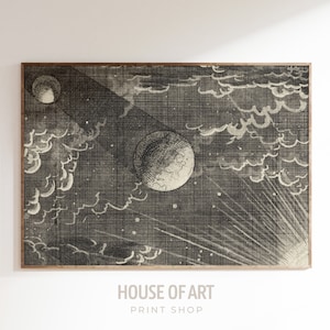 Sonne Erde Mond Illustration, Sonnensystem Poster, Mondfinsternis, Sonne und Mond Wandkunst, Himmelskarte, digitaler Download, DRUCKBARE Wandkunst