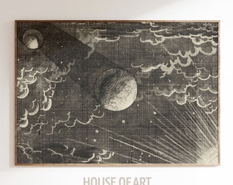 Vintage Moon Print, Celestial Decor, Vintage Solar System Poster, Lunar Eclipse Illustration, Earth Sun and Moon Wall Art, Whimsigoth Decor