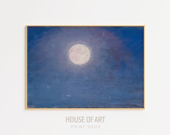 Vintage Full Moon Print, Moonlight Painting, Night Sky Art Print, Celestial Decor, Lunar Poster, Moon Wall Art, Moon Magic Home Decor