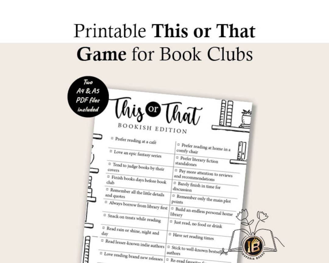 Book Club This or That Questions: Bookish Edition (printable) - Etsy