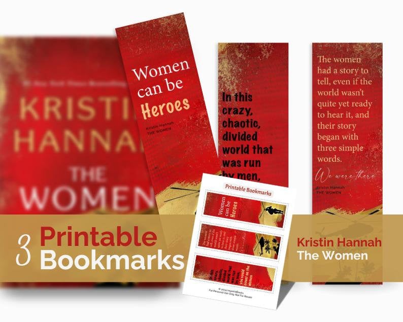 The Women by Kristin Hannah Quotes Bookmark | Best historical fiction books 2024 | Bookclub recommendations 2024 | Bookclub ideas