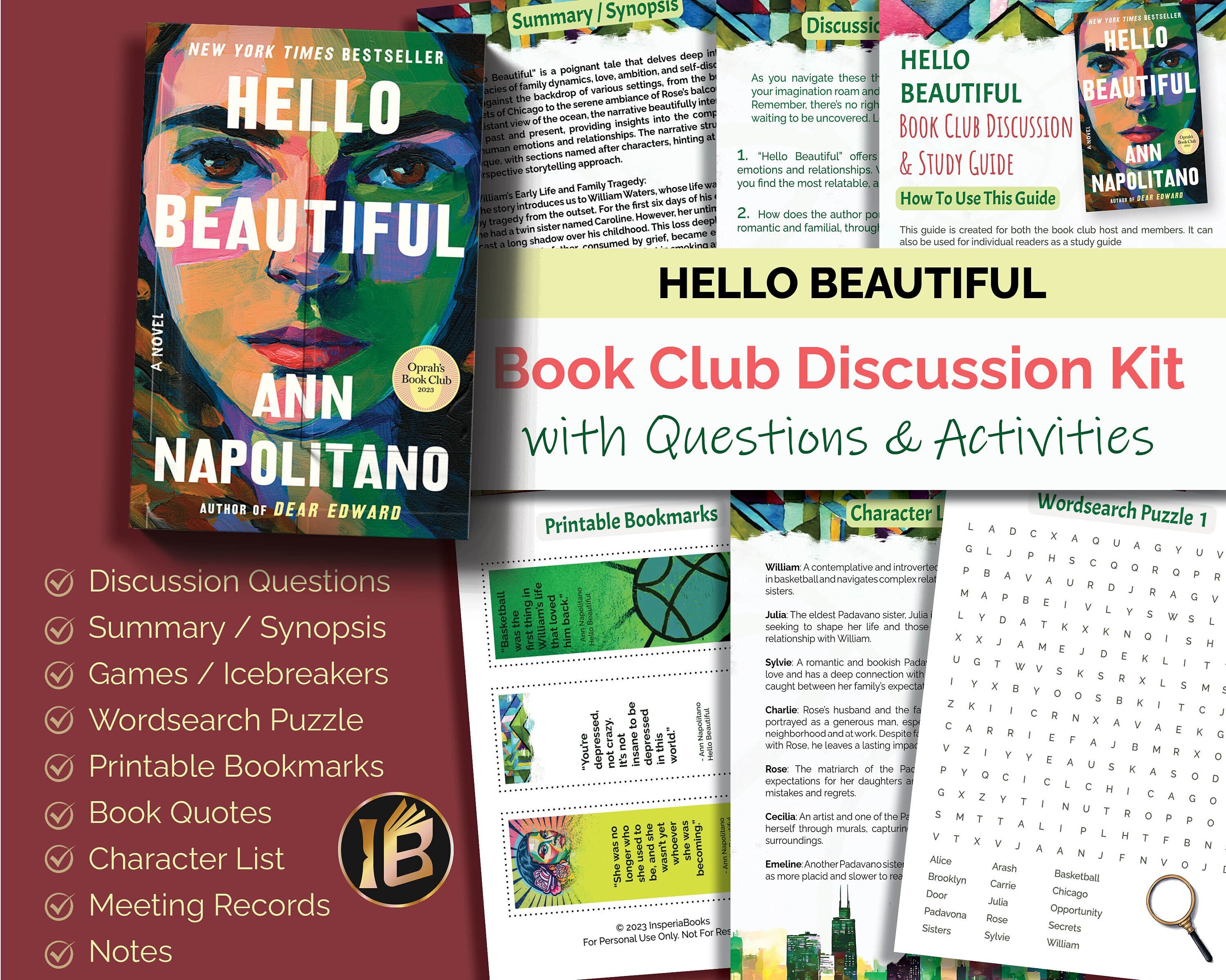 Hello Beautiful Book Club Guide Kit Discussion Questions Study Guide 