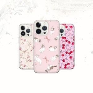 Coquette Phone Case Pink cat Cover for iPhone 17 Pro Max, 16e, 15, 14, 12 & Samsung S25 Ultra, S24 FE, A56, Pixel 10 XL, 9a, 8