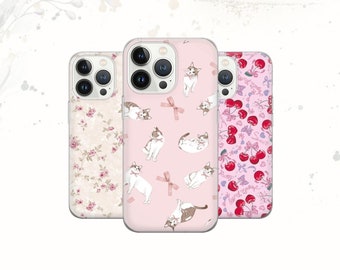 Coquette Phone Case Pink Cat Cover for iPhone, Samsung and Pixel