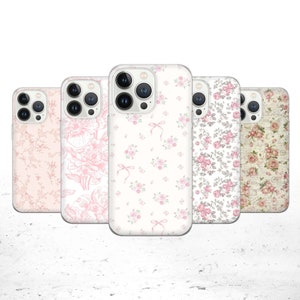 Custodia per telefono Shabby Chic, modello Coquette rosa, per iPhone 16, 15, 14, 13, 12 Pro Xs, Samsung S24, S23, S22 FE, A35, A15, Pixel 9, 8A, 7