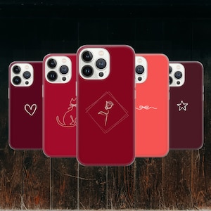 Custodia per telefono con motivo floreale minimalista con linea rossa per iPhone 16 Pro, 15, 14, 13, 12, 11, Pixel 9 Pro, 8, 7A, Samsung Galaxy S24 fe, A16, A55