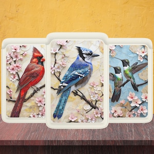 Carteira Magsafe artística em forma de beija-flor, carteira magnética em forma de pássaro azul compatível com iPhone 15, iPhone 14, iPhone 13 SE Pro Max Plus