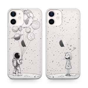 Fundas de teléfono a juego con astronautas de dibujos animados para iPhone 16, 15, 14, 13, 12 Pro, XS, Samsung S24, S23, S22 FE, A25, A15, Pixel 9, 8A y 7