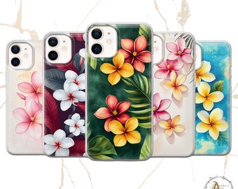 Custodia per telefono Frangipani con fiore tropicale acquerello Plumeria Cover in gel TPU per iPhone, Samsung e Pixel