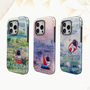 Cartoon astronaut Phone Case Monet Cover for iPhone 15Pro, 14, 13, 12, 11, Google Pixel 8, 7A, 6A, Samsung S24Ultra, S23fe, S22, A54, A34