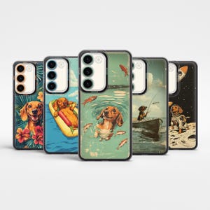 Funny Dachshund Phone Case Vintage retro art style cover Samsung S25Ultra S24Fe S23Fe A56 A55 A36 A15 iPhone 16Pro Max 15 14 Plus 13mini 12
