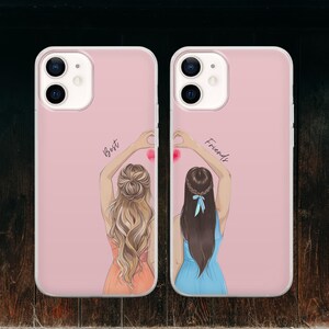 Meilleurs amis couple coques de téléphone assorties pour iPhone 16 15 14 13 12 Pro Xs Samsung S24 S23 S22 FE A25 A15 Pixel 9 8A 7